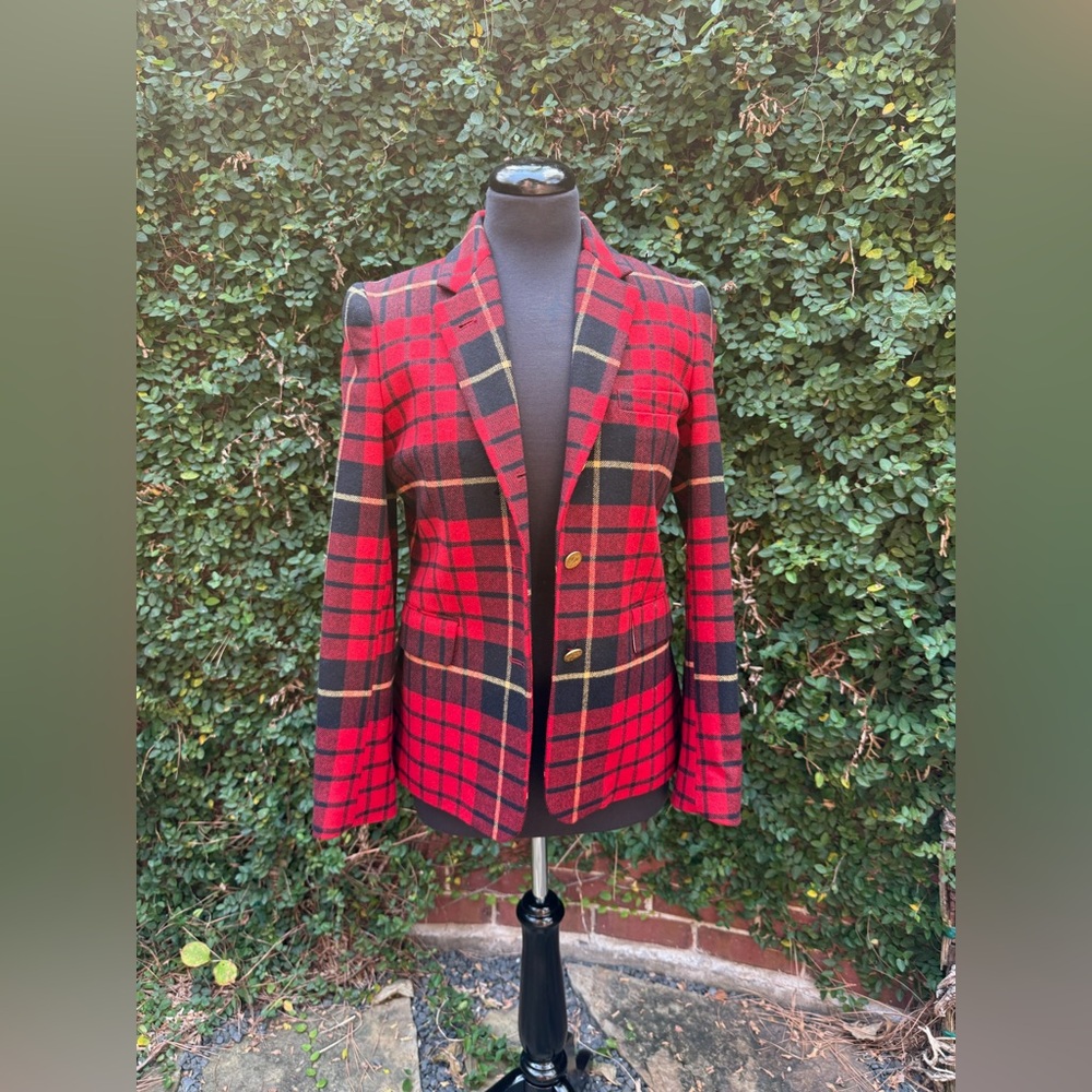 Black Fleece Brooks Brothers Red and Black Plaid Pea Coat